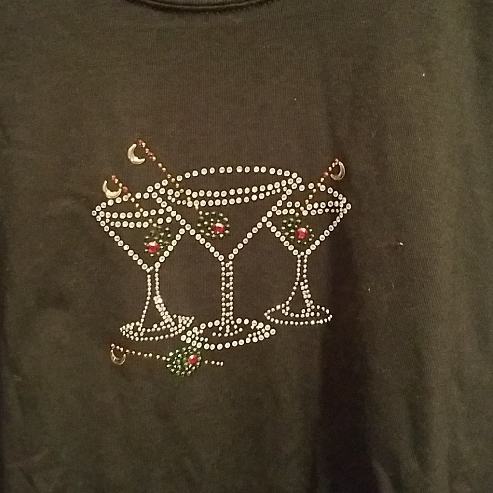 Super cute martini rhinestones on black tshirt